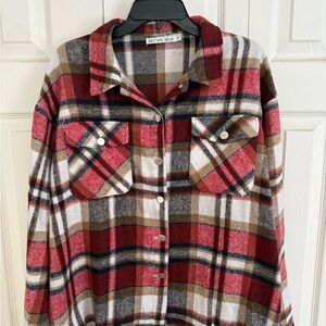 Mercer & Madison Women's Checkered Utility Jacket - Red, Brown, White